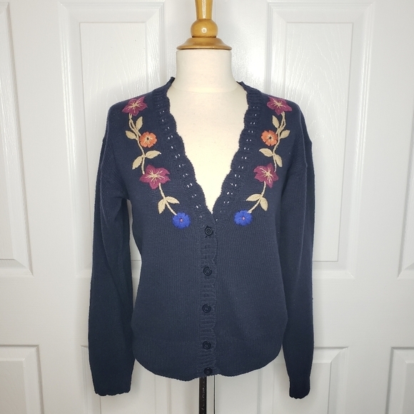 Vintage Embroidered Linen Cotton Cardigan S Cottagecore Grannycore  Prairie - Picture 9 of 9